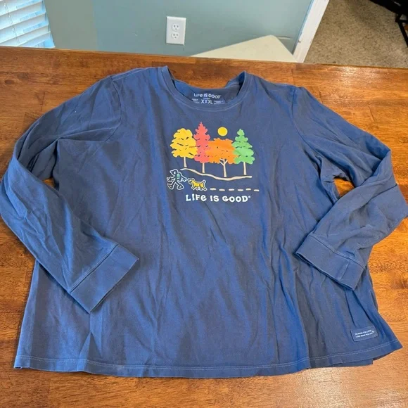 Life Is Good women’s Navy Long Sleeve Tee with Colorful Trees crusher size XXXL - Picture 1 of 7